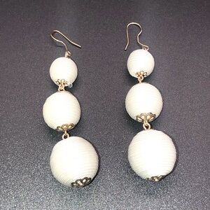 Vintage white thread and gold ball drop earrings
